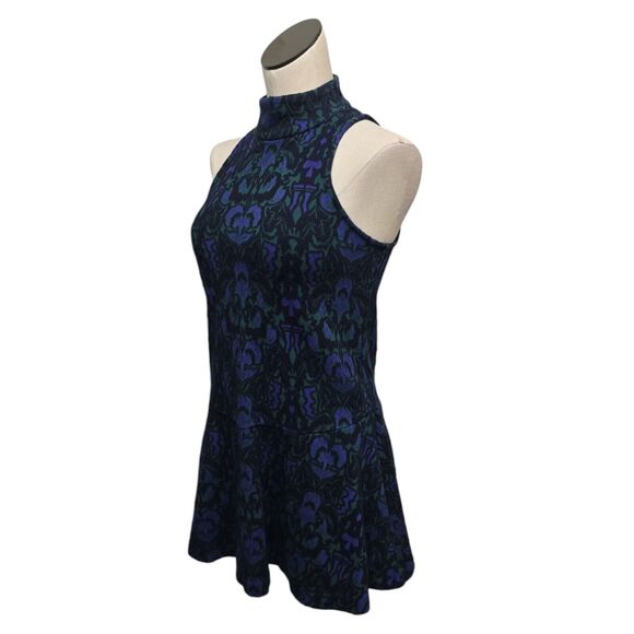 Free People Shift Dress Womens XS Blue Textured Print Amelia Knit Mock Neck Mini - Picture 8 of 13